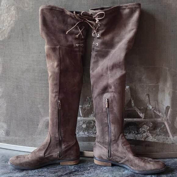 Vince Camuto Crisintha Brown Suede Over-The-Knee Rear Lace Boots Size 9M/39 - Picture 6 of 13